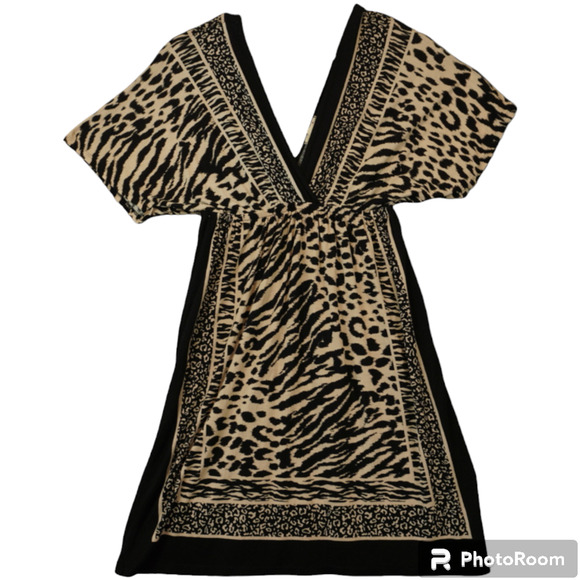 One Clothing Animal Print Mini Dress Sz Small Zebra Cheetah Beach Cover Up EUC - Picture 2 of 9